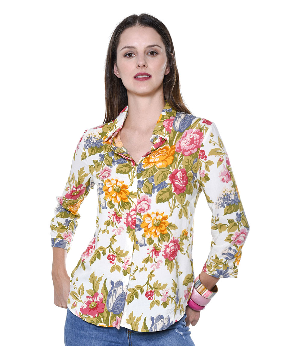 Blusa Estampada Flores Tricot