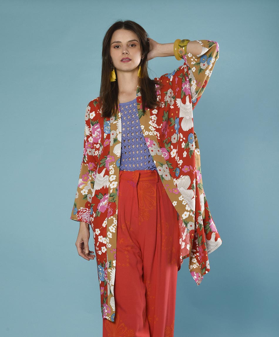 Kimono mujer estampado tricolor lazo - TRICOT