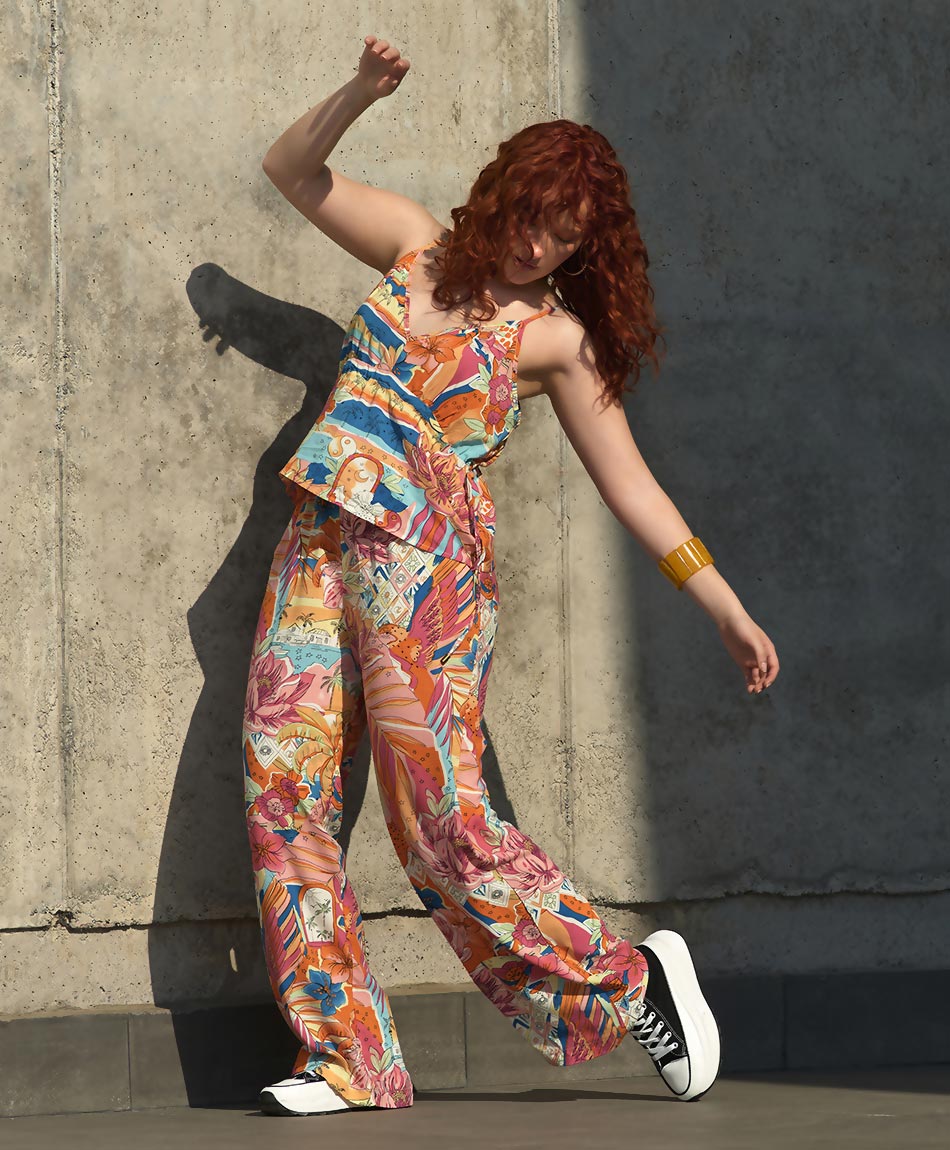 Pantalón mujer estampado diseños wide - TRICOT
